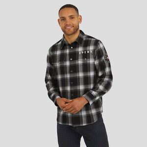 Darius Rucker Collection San Francisco 49ers Black & Gray Plaid Full Snap Shirt